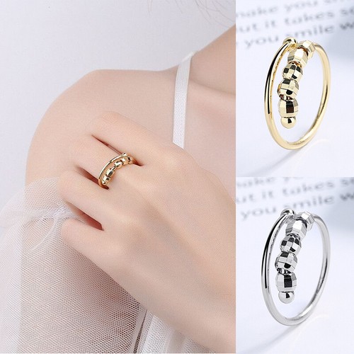 Jewelery Adult Ring Silver anxiety rotation free Fidget anti-stress Womens  ring - Picture 1 of 12