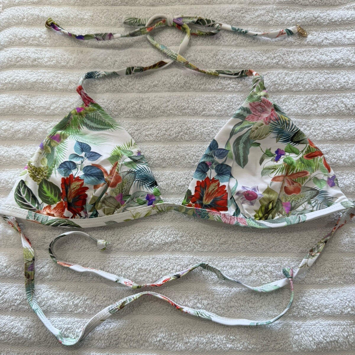 Bikini Tropical Print Triangle Top 34A Soft Cup Padded None Underwired Swimwear-image