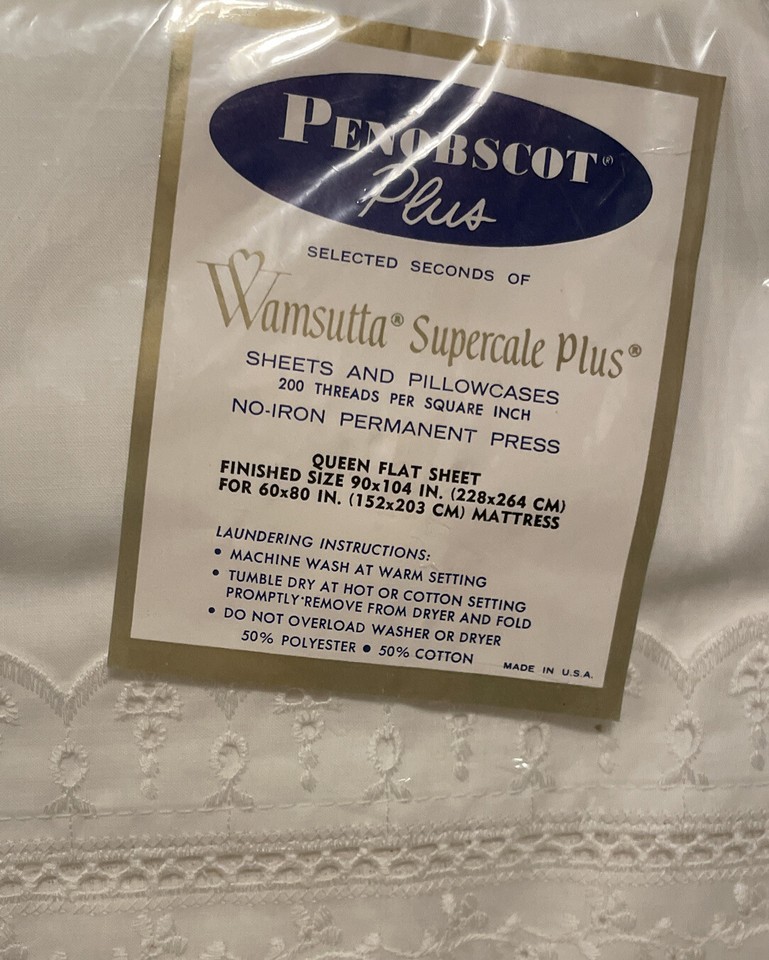 Vintage Wamsutta Penobscot Supercale Plus White Eyelet Queen Flat Sheet eBay