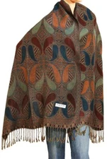 Women's Woven Pashmina Shawl Wrap Scarf 80" x 27" Brown Navy