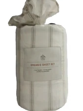 BRAND NEW Hearth & Hand Organic Tic Stripe California King Sheet Set 