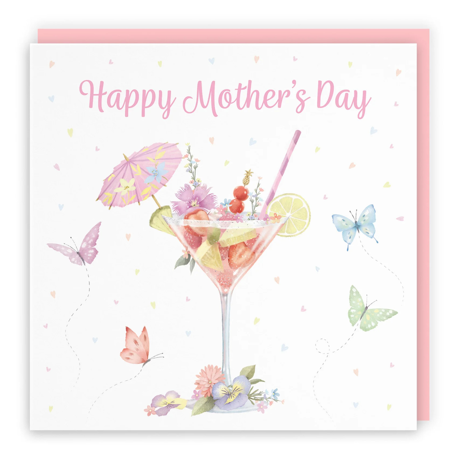 Mother's Day Card Pink Cocktail And Butterflies Milo's Gallery