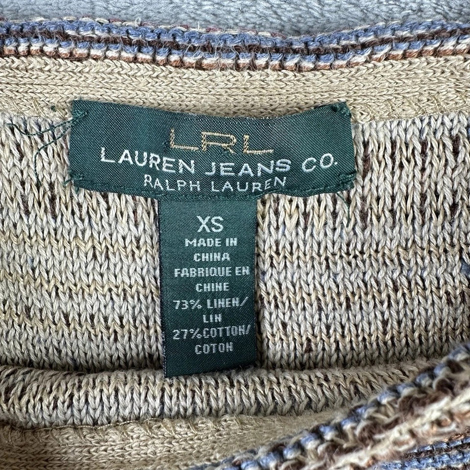 Camiseta sin mangas Lauren Jeans Co Ralph Lauren para mujer XS tejido de lino cuello barco boho azteca Foto 3 de 4