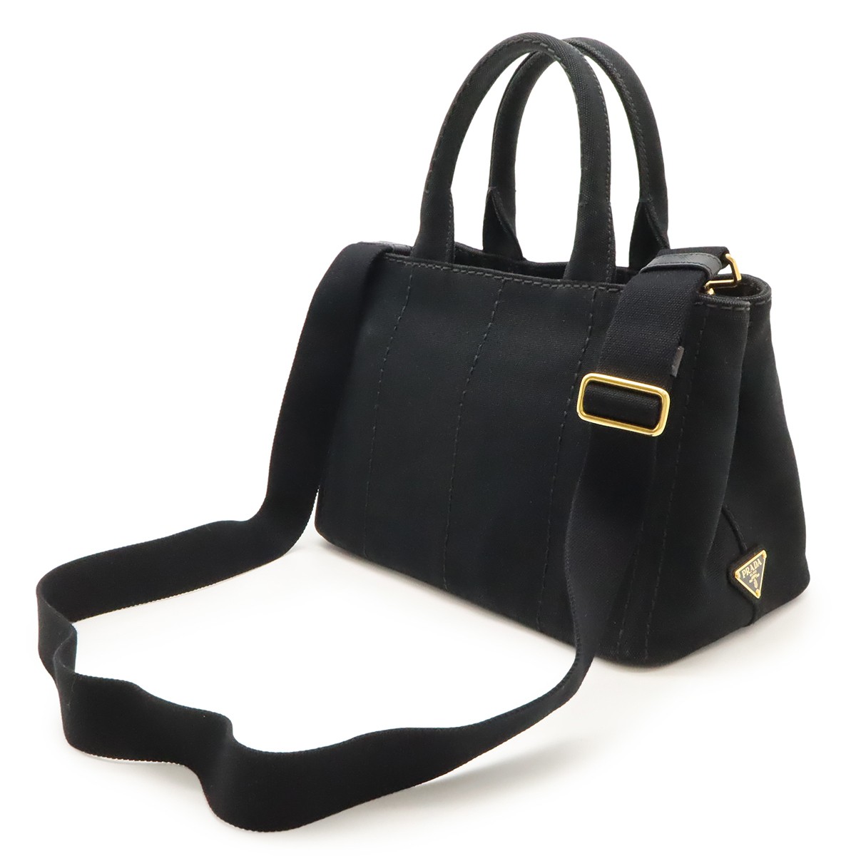 PRADA Canapa Tote Bag 2WAY Shoulder Bag Crossbody Canvas NERO Black Gold Hardwar thumbnail 2