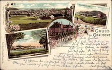 Litho Grudziądz Graudenz Westpreußen, Panorama, Eisenbahnbrücke,... - 4092631