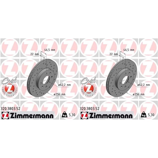 2X Zimmermann Sport Bremsscheiben 256Mm Gelocht Vorne Passend FüR Hyundai Accent-image