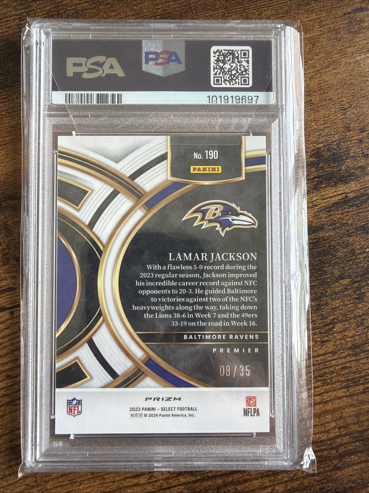 2023 PANINI SELECT WHITE PRIZM #190 LAMAR JACKSON /35 RAVENS PSA 10 LOW POP RARE view 2