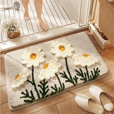 Cute Flower Bath Mat NonSlip Washable Plush Microfiber Rug 17.3x30 Inch