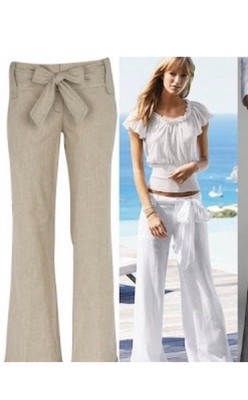 Victoria's Secret 2 London Jean The Marisa Fit Linen Khaki Wide Leg Pant Beige