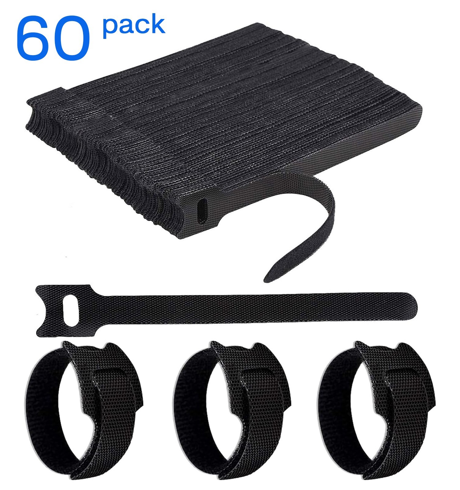 60 pcs Reusable Ties Velcros Hook and Loop Fastener Nylon Cable Ties Straps UK