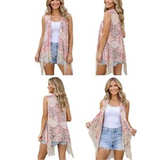 Chaleco Asimétrico Nekane Tanit Bordado Boho Flecos Marfil Rosa Naranja S/M Nuevo con Etiquetas