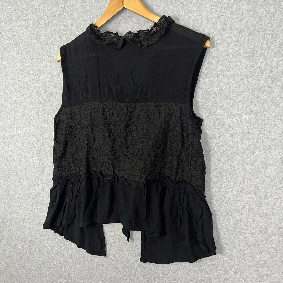 Walter Baker Top Womens S Helen Black Lace Ruffle Open Tie Up Back New Coquette - image 4 of 4