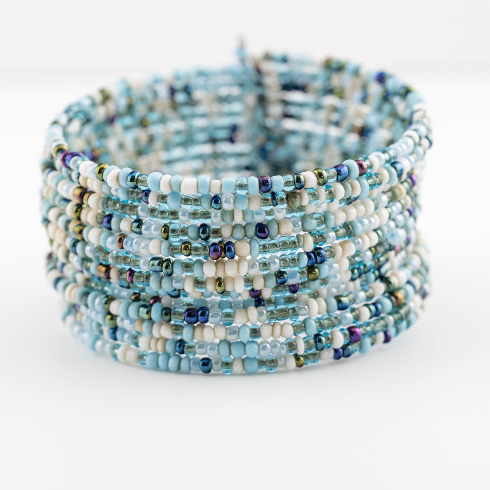 Handmade Bracelet Memory Wire Cuff Turquoise Whit… - image 4