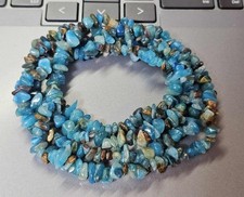 vtg Blue Apatite Gemstone Beads Stone Chips Necklace 34in- S93