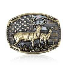Deer Belt Buckle for Men Cool Western Men's Buckles for Belts Patriotic Elk D...