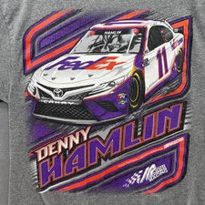 Vtg Denny Hamlin 11 T Shirt Fed Ex Nascar USA Joe Gibbs Racing 2-Sided