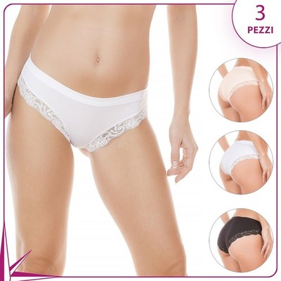 Jadea 518 Women's Low Waist Cotton And Lace Slip 3 Pcs