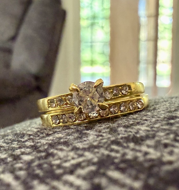 Gold Tone 2-Piece Bridal Set Solitaire Ring & Band Size 8