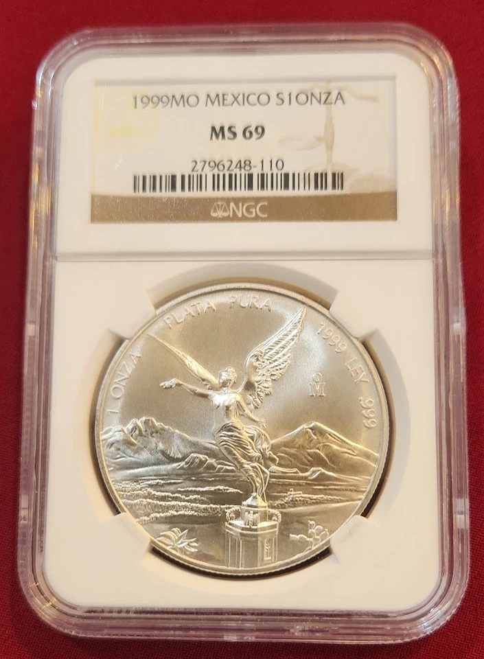 1999 Mexico LIBERTAD 1.0 oz. .999 Silver coin ~ NGC Certified ~ MS 69 - Image 2 of 4