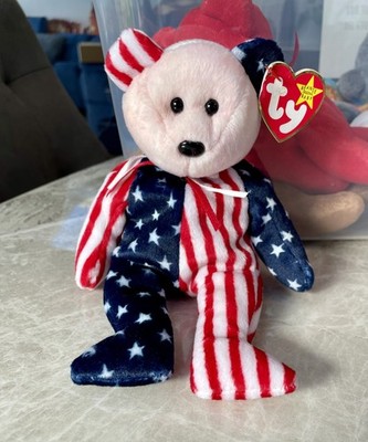 Ty Beanie Baby ''SPANGLE'' Bär, nicht mehr produziert. Rosa Gesicht. Mit Etikett.