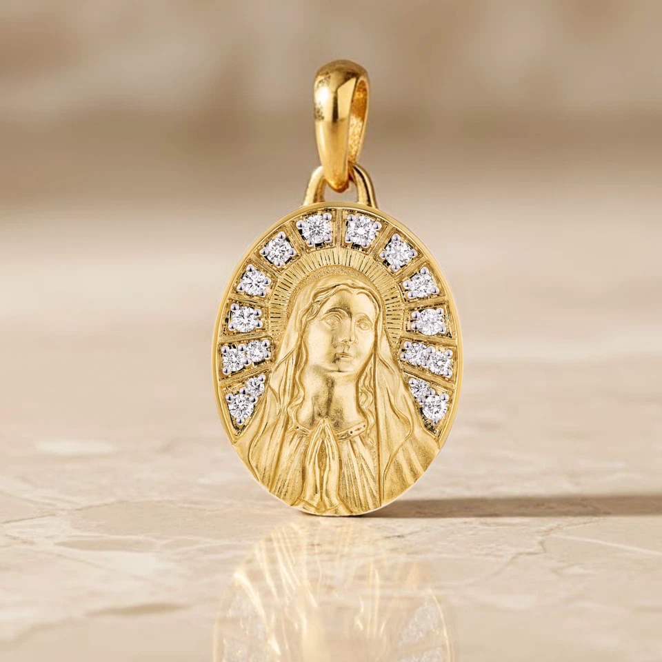 Medallón colgante amuleto María moissanita chapado en oro 925 Foto 4 de 4
