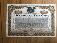 Historyczne akcje 1925 National Tea Co - 20 akcji - winieta orła Wall Street