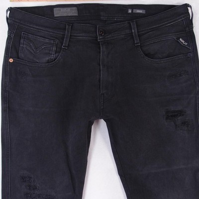 Mens Replay M914 ANBASS Stretch Slim Tapered Black Jeans W38 L34