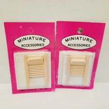 2 Vtg Miniature Dollhouse Decor Diorama Craft Wood Laundry Country Washboard