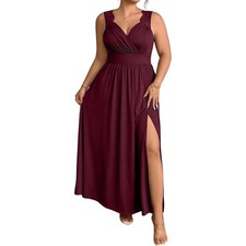 NWOT Oyoangle Women's Sz Small Lace Trim Sleeveless Formal Maxi Dress Burgandy