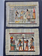 Set of 2 Vintage Egyptian Papyrus Paper Handmade Painting 17  x 12  each