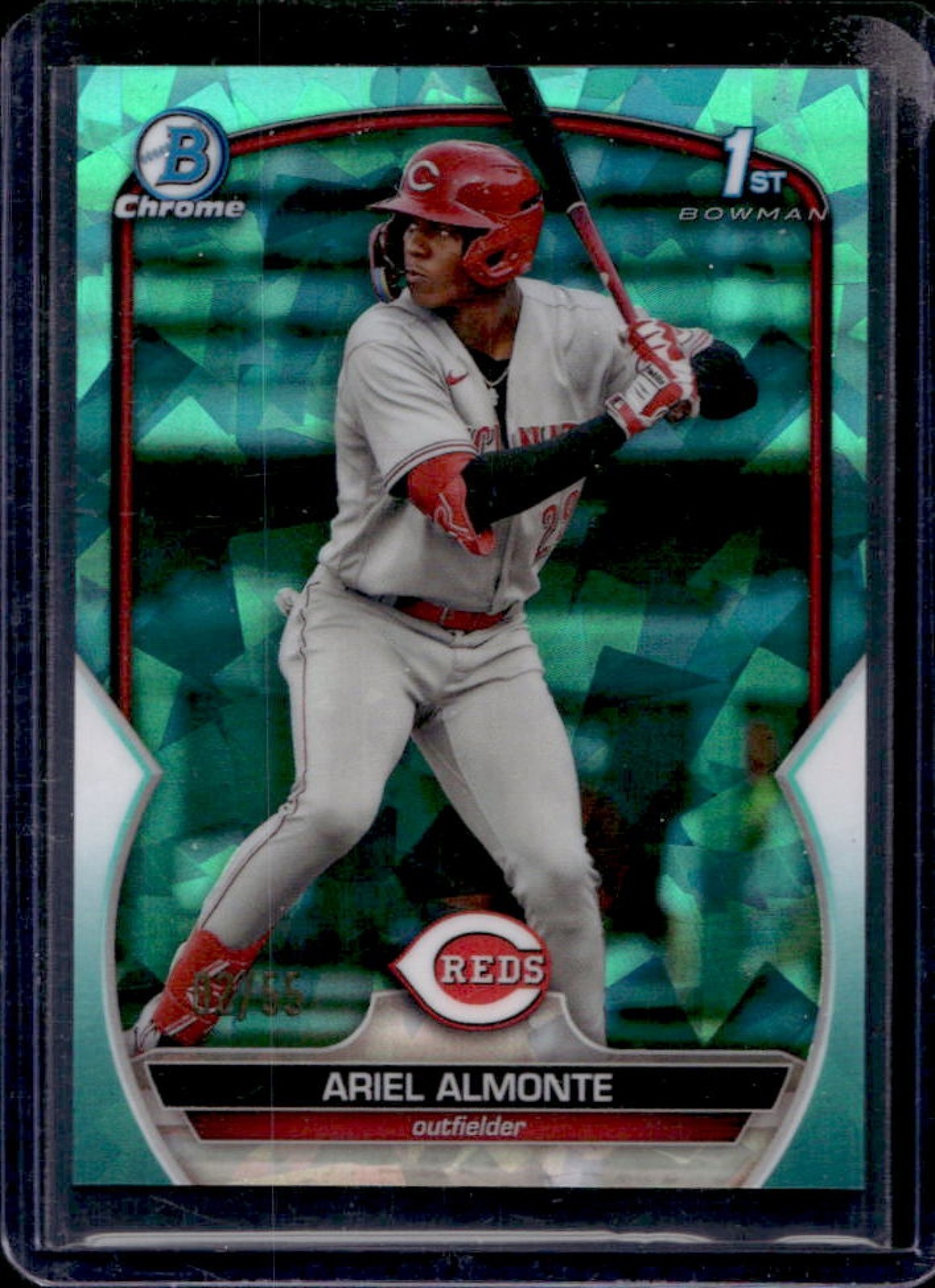 2023 Bowman Sapphire Ariel Almonte Chrome Aqua 1st Prospect #2/55 Reds