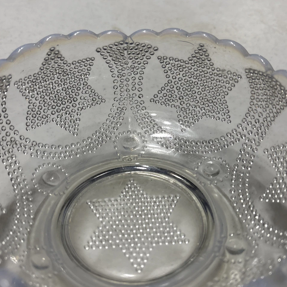 Fenton Clear Opalescent Glass Beaded Stars Footed Bowl Dish Edwardian Vintage - Image 4 of 4