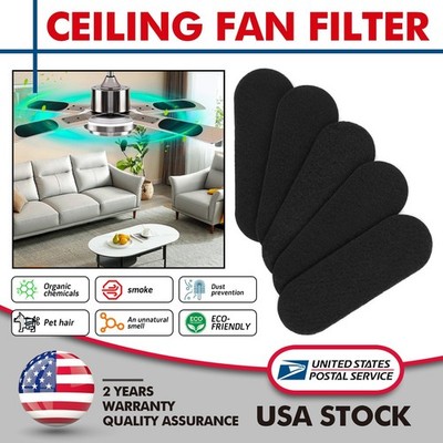 5 Pcs Ceiling Fan Blade Filters Unscented Activated Carbon Filter Easy-Stick US