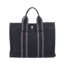 HERMES Foulonneau PM Tote Bag Canvas Black Gray Silver Hardware #RC4416