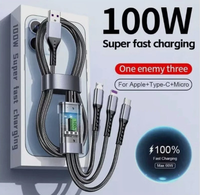 3in1 Multi PD 100W USB-A Ladekabel auf USB Typ-C, Micro-USB und Phone