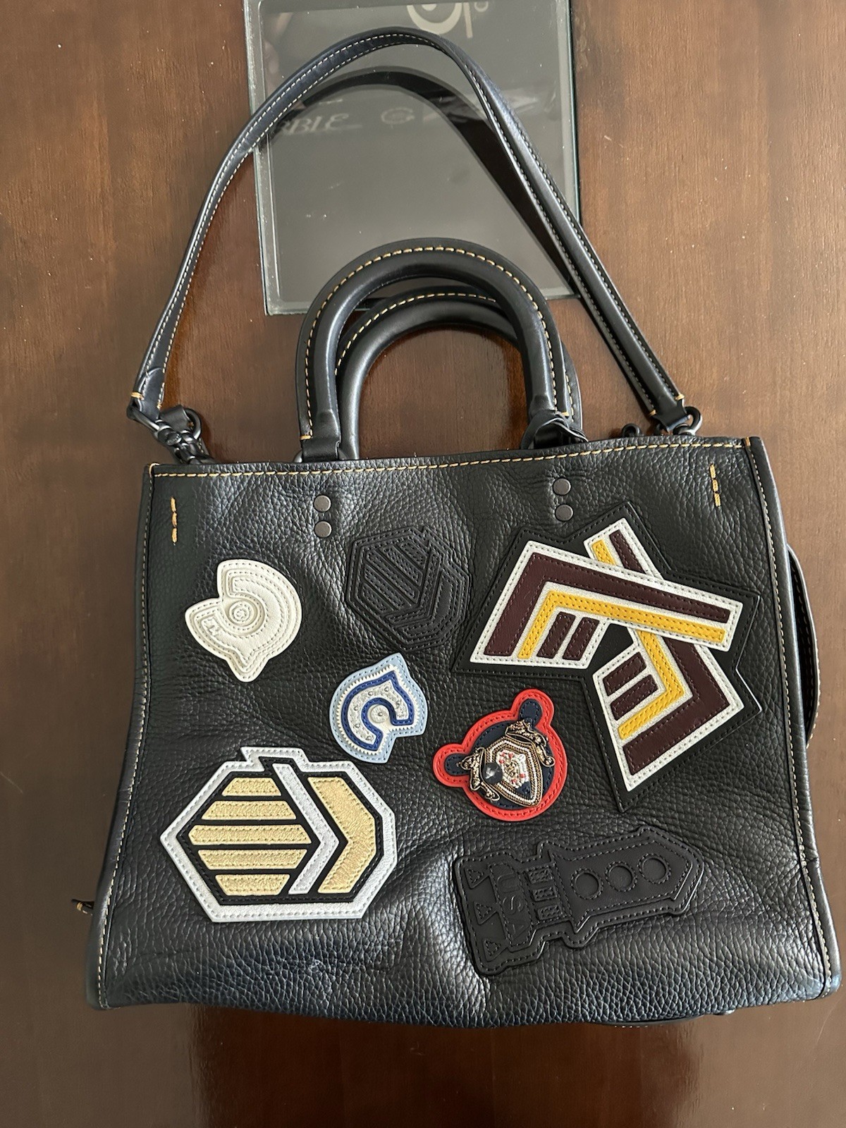 Coach Black Pebbled Patchwork Satchel Applique Ac… - image 1