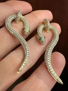 Authentic 2Ct Lab Created Diamond Serpent Women's Dangle Earrings 14K Yellow Gold Plated