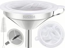 5 Inch Stainless Steel Kitchen Funnel with 200 Mesh Filter Strainer for Oil, Jui