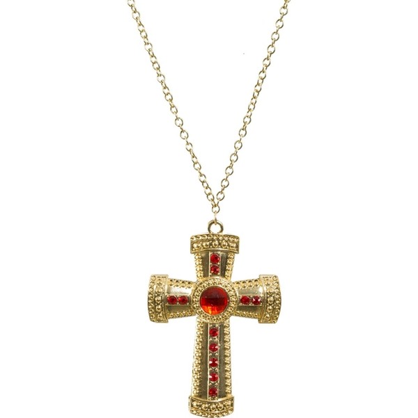 Kette Mit Kreuz-AnhäNger Gold-Rot FüR Karneval Mottopartys Und Cosplay-image
