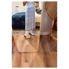 Vintage Shadowline Blue Shibori Hand Dyed Nylon Slip Skirt Lace Slits - Medium