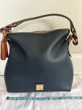 Dooney & Bourke Navy Pebble Grain Twist Strap Hobo Purse