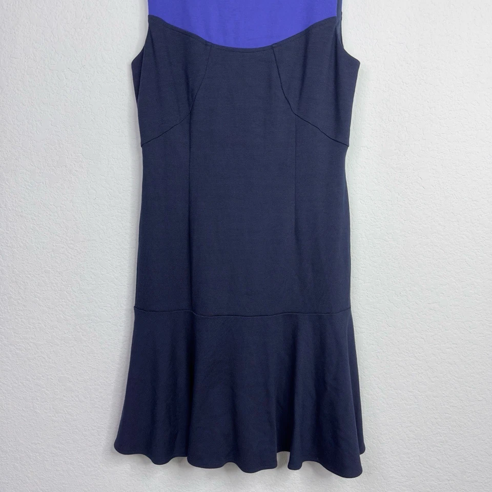 Muse Dress Womens 10 Blue Colorblock High Neck Flare Minimalist Career Cocktail - Image 4 of 4