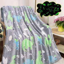 Glow In The Dark Dinosaur Blanket Kids Soft Warm Cosy Luminous Fleece Throw Gift