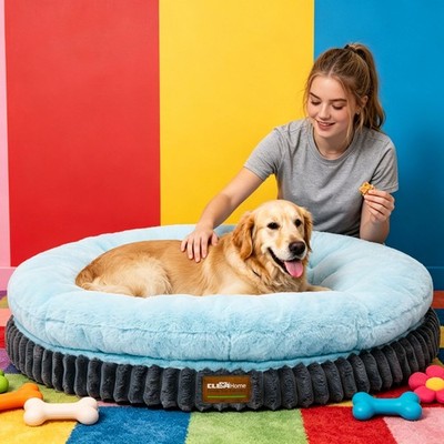 36'' Orthopedic Dog Bed Round Fluffy Dual Layer Ice Blue Clevahome