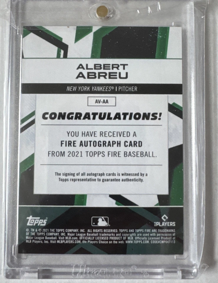 2021 Topps Fire - Autographs Albert Abreu #AV-AA (AU, RC) - Image 2 of 2