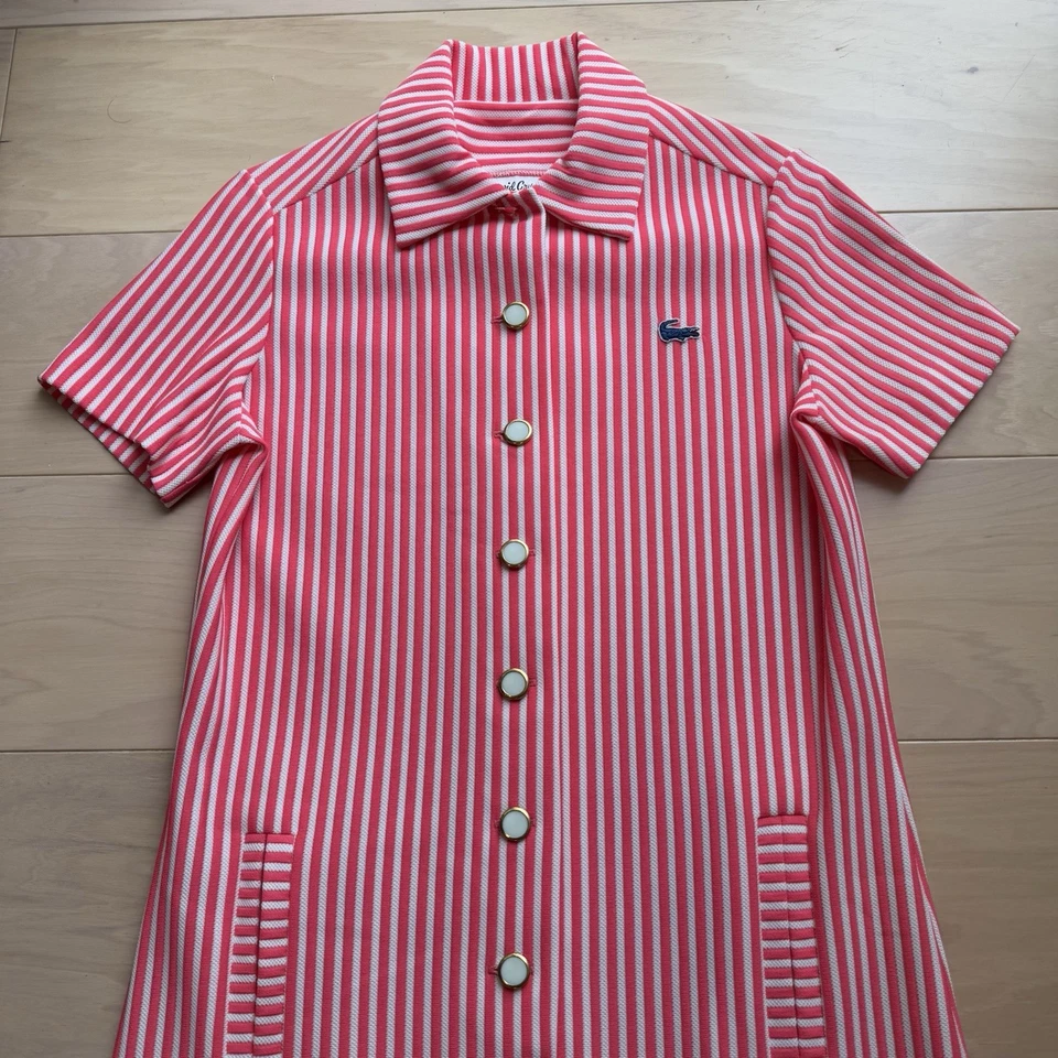 Vestido vintage David Crystal Lacoste para mujer 12 rosa blanco rayas años 70 diseñador Foto 3 de 4