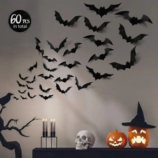 60pcs 3D Halloween Bat Wall Stickers Decorations Haunted House Party Outdoor