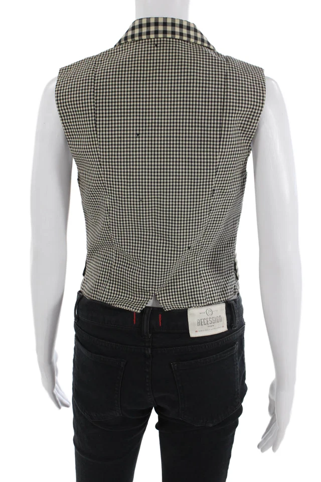 Moschino Cheap & Chic Women Beige Checked Wool Collared Button Vest Size 6 - Image 4 of 4