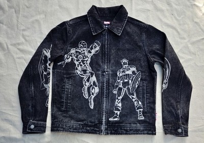 Marvel x Teddy Fresh Denim Jacket Acid Wash Iron Man Captain America Hulk XS New