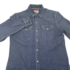 Wrangler Western Pearl Snap Denim Dark Indigo Wash Shirt Men Sz M Long Sleeve